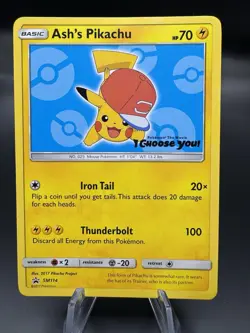 Pokemon TCG Ash's Pikachu Black Star Promo Card SM114 2017 I Choose You Movie - Image 1