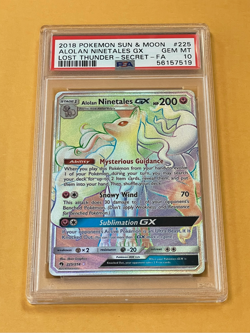 2018 Pokemon SM Lost Thunder Alolan Ninetales GX Rainbow Secret #225/214 PSA 10 - Image 1
