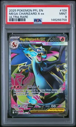 2025 POKEMON PFL EN-PHANTASMAL FLAMES ULTRA RARE #109 MEGA CHARIZARD X EX PSA 9 - Image 1