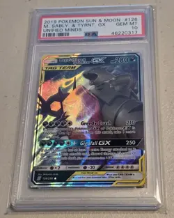 2019 Pokemon Sun & Moon Unified Minds Mega Sableye & Tyranitar GX 126/236 PSA 10 - Image 1
