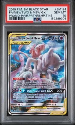 2019 POKEMON SM BLACK STAR PROMO #SM191 FULL ART/MEWTWO & MEW GX PSA 10 - Image 1