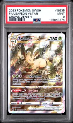 2023 POKEMON SWORD & SHIELD CROWN ZENITH #GG35 FULL ART/LEAFEON VSTAR PSA 9 - Image 1