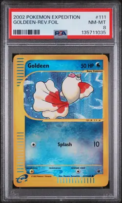 2002 POKEMON EXPEDITION #111 GOLDEEN-REVERSE FOIL PSA 8 - Image 1