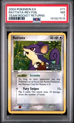 2004 POKEMON EX TEAM ROCKET RETURNS #71 RATTATA-REVERSE FOIL PSA 7 - Image 1