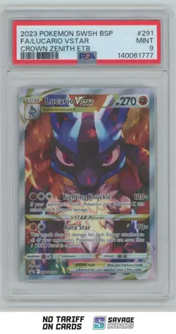 2023 Pokemon SWSH BSP Crown Zenith ETB Full Art Lucario VSTAR PSA 9 #SWSH291 - Image 1