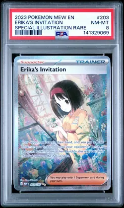 2023 POKEMON MEW EN-151 SPECIAL ILLUSTRATION RARE #203 ERIKA'S INVITATION PSA 8 - Image 1
