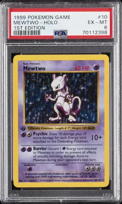 1999 POKEMON BASE SET 1ST EDITION #10 MEWTWO-HOLO PSA 6 - Image 1