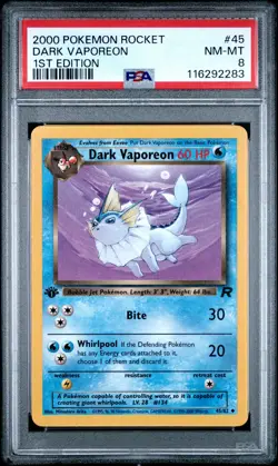 2000 POKEMON ROCKET 1ST EDITION #45 DARK VAPOREON PSA 8 - Image 1