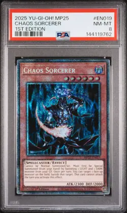2025 YU-GI-OH! MP25-MEGA-PACK TIN 1ST EDITION #EN019 CHAOS SORCERER PSA 8 - Image 1