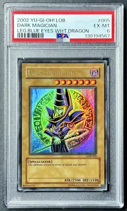 2002 Yugioh Legend Of Blue Eyes DARK MAGICIAN LOB-005 WAVY Unlimited PSA 6 EX-MT - Image 1