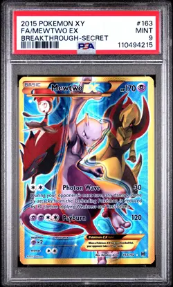 2015 POKEMON XY BREAKTHROUGH MEWTWO EX #163 SECRET RARE PSA 9 MINT #110494215 - Image 1