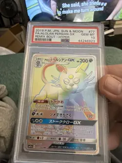 2019 Pokemon Japanese ALOLAN PERSIAN GX #077/064 Rainbow Rare Graded PSA 10 Gem - Image 3