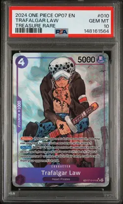 2024 ONE PIECE OP07-500 YEARS IN THE FUTURE TREASURE RARE TRAFALGAR LAW PSA 10 - Image 1