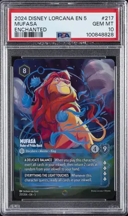 2024 DISNEY LORCANA EN 5-SHIMMERING SKIES MUFASA - RULER OF PRIDE ROCK PSA 10 - Image 1