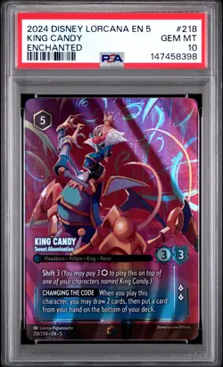 2024 DISNEY LORCANA EN 5-ENCHANTED #218 KING CANDY - SWEET ABOMINATION PSA 10 - Image 1