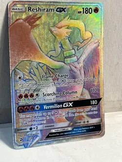 RESHIRAM GX POKEMON CARD #71/70 (DRAGON MAJESTY- FULL ART SECRET RARE) 2018 Nice - Image 2