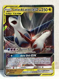 NM Card! Sun And Moon - Team Up #113/181 Latias & Latios GX - 2018 Pokemon Foil - Image 1