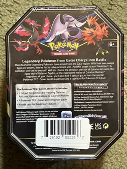 Crown Zenith Tin Galarian Moltres Pokemon TCG 4 Packs & promo *SEALED* Tin Cards - Image 2