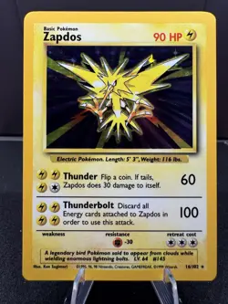 Pokemon TCG Base Set Zapdos Holo Rare Card 16/102 1999 LP/MP - Image 1