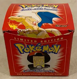 1999 BURGER KING POKEMON 23K GOLD PLATED PROMO CARDS #06 CHARIZARD RED BOX - Image 1