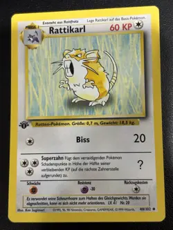 Pokemon Card - German 1st Edition Rattikarl (40/102) Base Set Uncommon MP - Image 1
