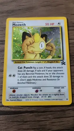 1999 Meowth, WOTC, Black Star Promos #10, Vintage Holo, Pokemon TCG Card - MP - Image 1