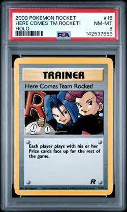 2000 POKEMON ROCKET #15 HERE COMES TEAM ROCKET!-HOLO PSA 8 - Image 1
