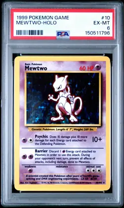 1999 POKEMON BASE SET UNLIMITED #10 MEWTWO-HOLO PSA 6 - Image 1