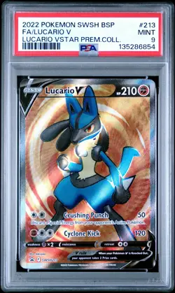 2022 POKEMON BSP VSTAR PREMIUM COLL. PROMO LUCARIO VSTAR SWSH213 FA HOLO PSA 9 - Image 1