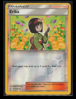 Erika 191/236 Pokemon Cosmic Eclipse Uncommon Lightly Played Reverse Holo - Image 1
