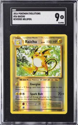 2016 POKEMON EVOLUTIONS REVERSE HOLO #36 RAICHU SGC 9 - Image 1