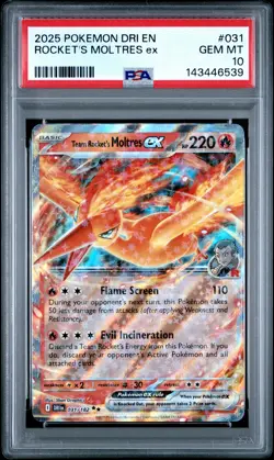 2025 POKEMON DRI EN-DESTINED RIVALS #031 TEAM ROCKET'S MOLTRES EX PSA 10 - Image 1