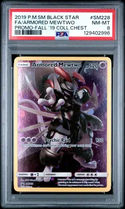 2019 POKEMON SM BLACK STAR PROMO #SM228 FULL ART/ARMORED MEWTWO PSA 8 - Image 1
