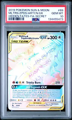 2019 POKEMON SUN & MOON SECRET FULL ART/MOLTRES & ZAPDOS & ARTICUNO GX PSA 10 - Image 1