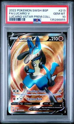 2022 POKEMON BSP VSTAR PREMIUM COLL. PROMO LUCARIO VSTAR SWSH213 FA HOLO PSA 10 - Image 1