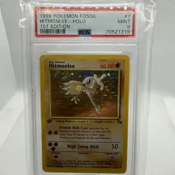 1999 Pokemon Fossil Hitmonlee Holo 1st Edition PSA 9 - Image 1