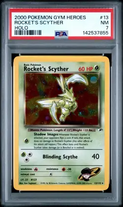 2000 POKEMON GYM HEROES HOLO #13 ROCKET'S SCYTHER PSA 7 - Image 1