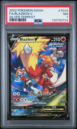 2022 POKEMON SWORD & SHIELD SILVER TEMPEST #TG14 FULL ART/BLAZIKEN V PSA 7 - Image 1