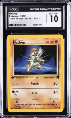 2000 POKEMON TEAM ROCKET 1ST EDITION #59 MACHOP CGC 10 GEM MINT - Image 1