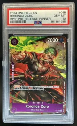 2024 One Piece Roronoa Zoro Pre-Release Winner Promo #P-045 PSA 10 GEM MINT - Image 1