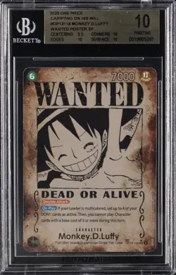2025 ONE PIECE CARRYING ON HIS WILL WANTED ALTERNATE ART MONKEY D LUFFY BGS 10 - Image 1