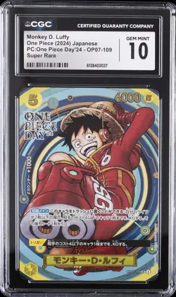 2024 ONE PIECE JAPANESE PC OP DAY 24 SUPER RARE #OP07-109 MONKEY D. LUFFY CGC 10 - Image 1