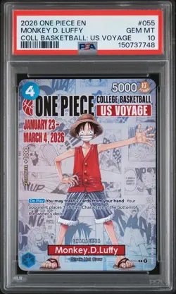 2026 ONE PIECE PROMOS COLLEGE BASKETBALL : US VOYAGE MONKEY D. LUFFY PSA 10 - Image 1