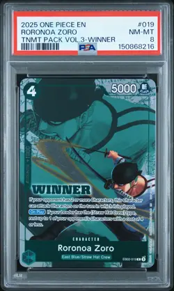 2025 ONE PIECE TOURNAMENT PACK VOL.3 WINNER #019 RORONOA ZORO PSA 8 - Image 1