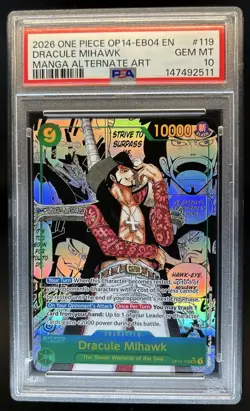 2026 One Piece Dracule Mihawk Secret Rare Manga Art #OP14-119 PSA 10 GEM MINT - Image 1