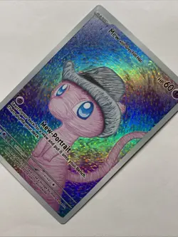 Cute Mew With Grey Felt Hat Pokemon Card Holo Foil Art Anime Van Gogh Portrait - Image 3