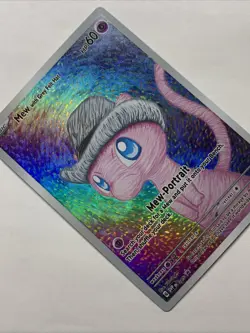 Cute Mew With Grey Felt Hat Pokemon Card Holo Foil Art Anime Van Gogh Portrait - Image 4