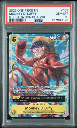 2025 ONE PIECE PROMOS ILLUSTRATION BOX VOL.3 #109 MONKEY D. LUFFY PSA 10 - Image 1