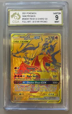 Pokemon TCG Reshiram & Charizard GX Sun & Moon SM247 CGA 9 Mint - Image 1