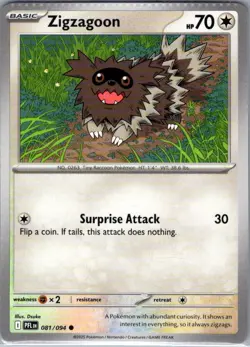 CRIMP ERROR Zigzagoon 081/094 Non Holo Phantasmal Flames - Pokemon Card - NM - Image 1